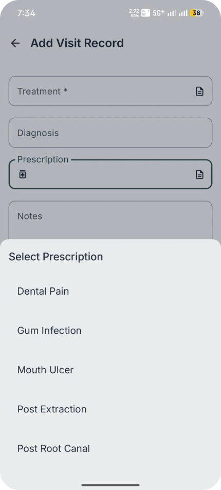 Select prescription screen